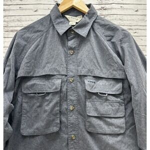 Orvis Shirt Men Large Gray Performance Field Button Up Fishing Hiking Roll Tab